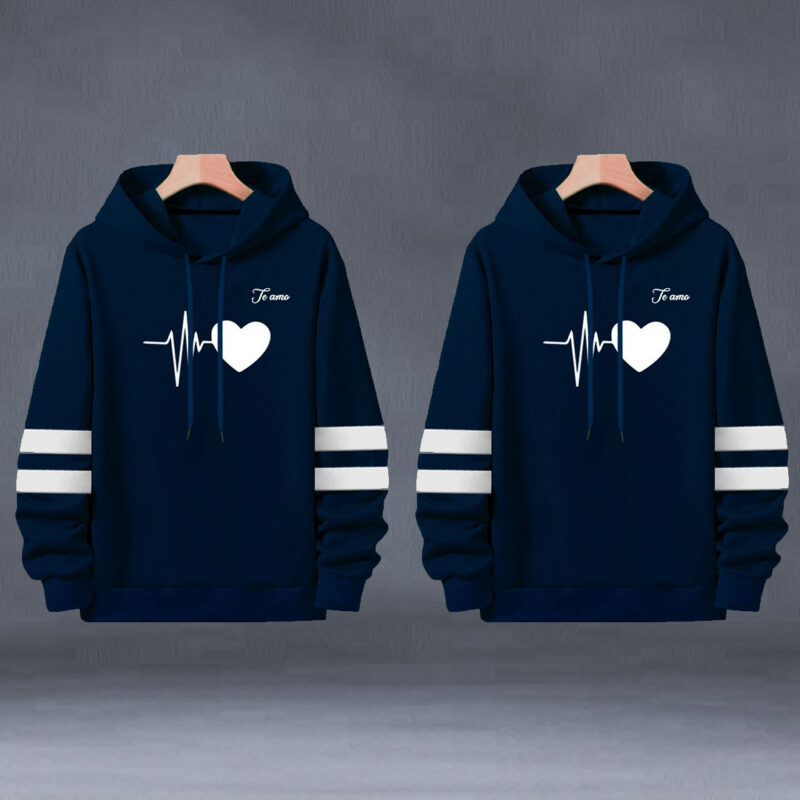 Buzo Buso Hoodie Pareja Azul Corazon